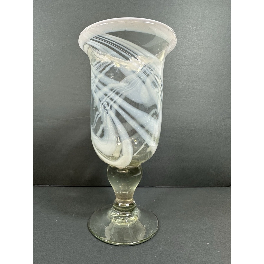 Hurricane/Celery Pedestal Vase/Goblet Pink Opaque Cloudy Swirl 7.75" *MULTIPLES*